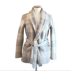 Lauren Ralph Lauren Wool Cardigan Belted Gray White Long Sleeve Small
